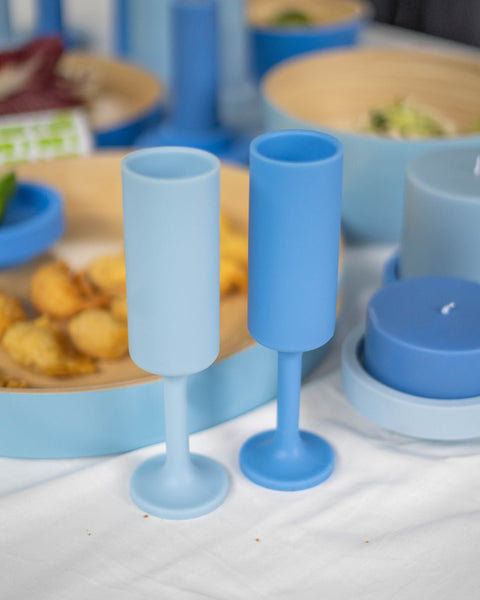 sky + kingfisher | seff | silicone unbreakable champagne flute - porter green | style + sustainability