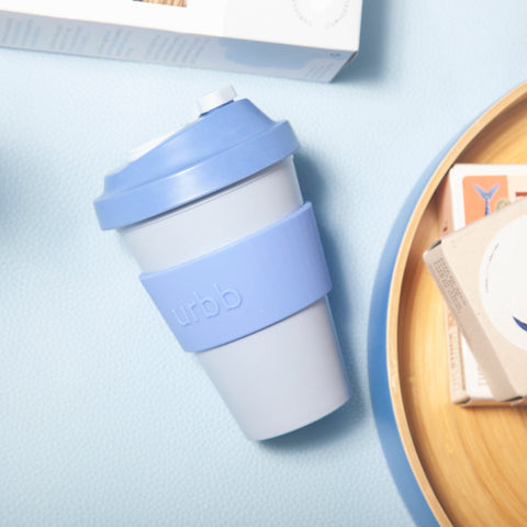 sky + kingfisher | urbb | biodegradable bamboo coffee cup - porter green | style + sustainability