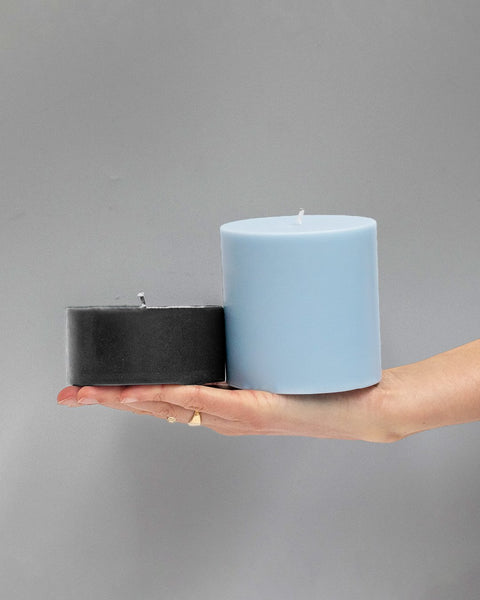 smoke + storm | escc lrg pillar candle | soy - blend unscented candles - porter green | style + sustainability