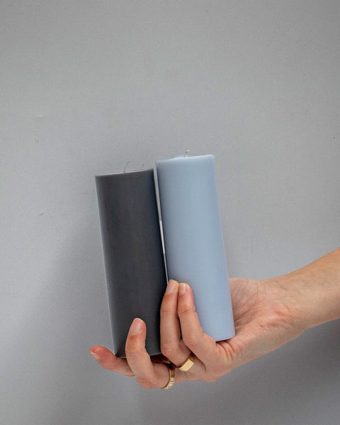 smoke + storm | escc med pillar candle | soy - blend unscented candles - porter green | style + sustainability