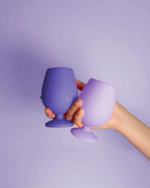 tanzanite + amethyst | stemm | silicone unbreakable wine glasses - porter green | style + sustainability