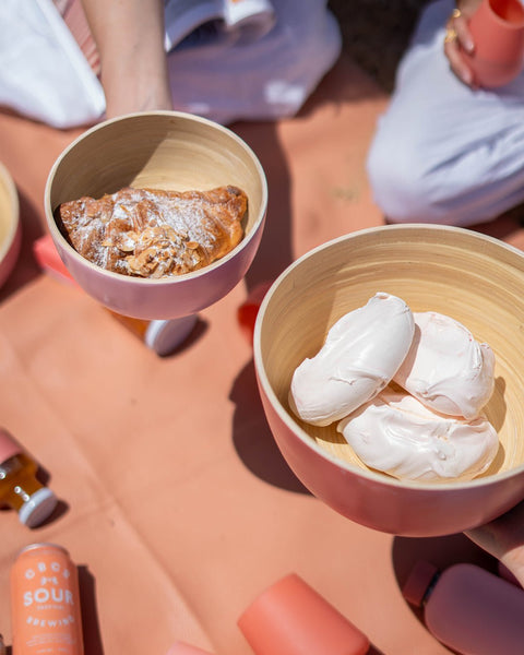 terra + peach | bebb | biodegradable bamboo bowls - porter green | style + sustainability