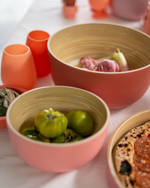 terra + peach | bebb | biodegradable bamboo bowls - porter green | style + sustainability