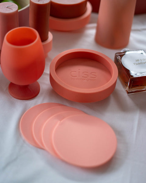 terra + peach | ciss | unbreakable silicone coasters - porter green | style + sustainability