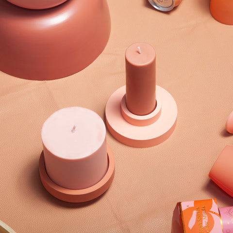 terra + peach | escc lrg pillar candle | soy - blend unscented candles - porter green | style + sustainability