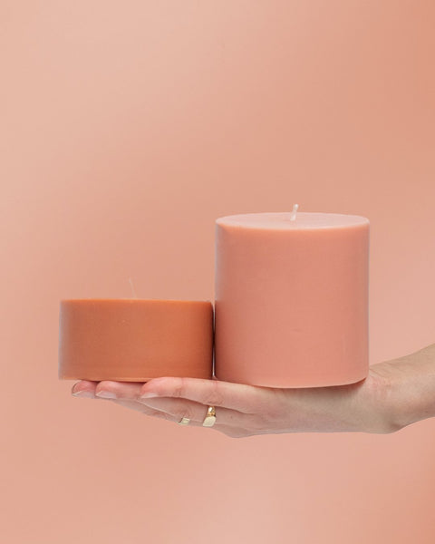 terra + peach | escc lrg pillar candle | soy - blend unscented candles - porter green | style + sustainability