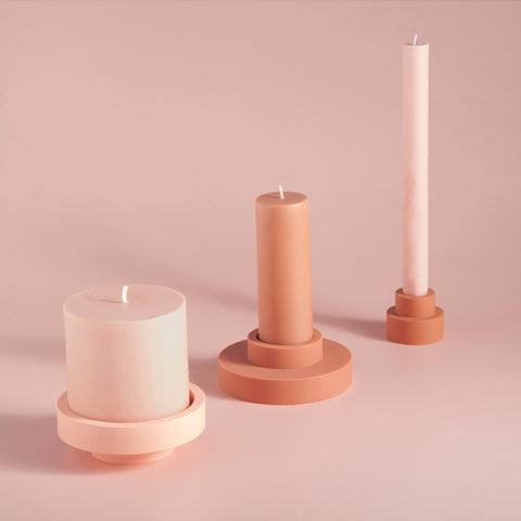 terra + peach | escc lrg pillar candle | soy - blend unscented candles - porter green | style + sustainability