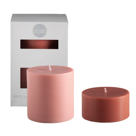 terra + peach | escc lrg pillar candle | soy - blend unscented candles - porter green | style + sustainability