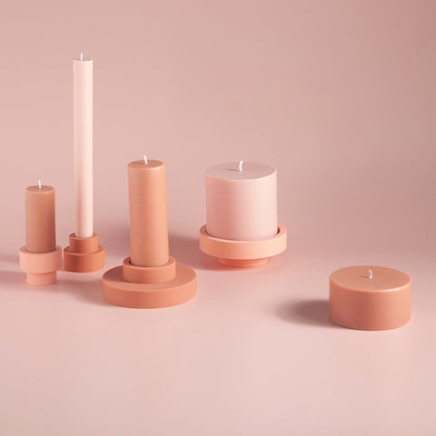 terra + peach | escc lrg pillar candle | soy - blend unscented candles - porter green | style + sustainability