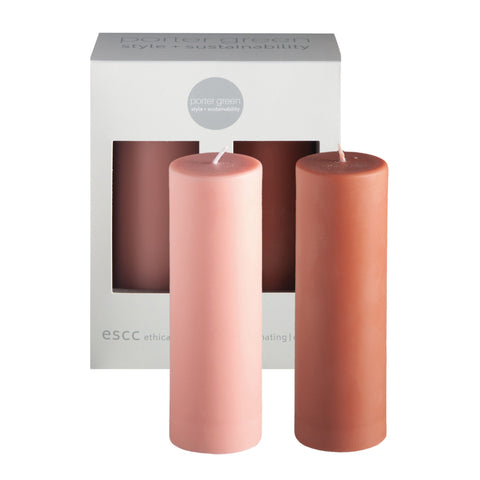 terra + peach | escc med pillar candle | soy - blend unscented candles - porter green | style + sustainability