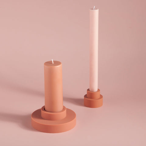 terra + peach | escc med pillar candle | soy - blend unscented candles - porter green | style + sustainability
