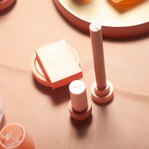terra + peach | escc sml pillar candle | soy - blend unscented candles - porter green | style + sustainability