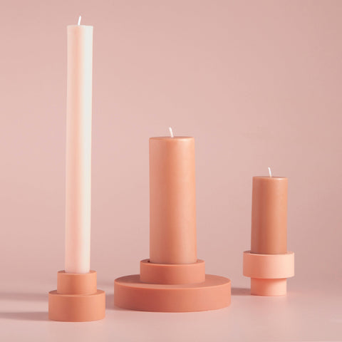terra + peach | escc sml pillar candle | soy - blend unscented candles - porter green | style + sustainability