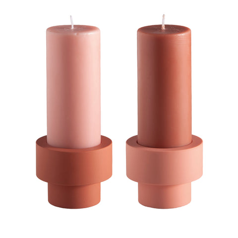 terra + peach | escc sml pillar candle | soy - blend unscented candles - porter green | style + sustainability