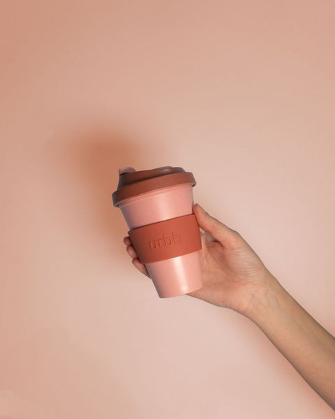 terra + peach | urbb | biodegradable bamboo coffee cup - porter green | style + sustainability