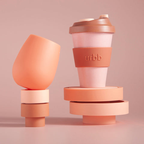 terra + peach | urbb | biodegradable bamboo coffee cup - porter green | style + sustainability