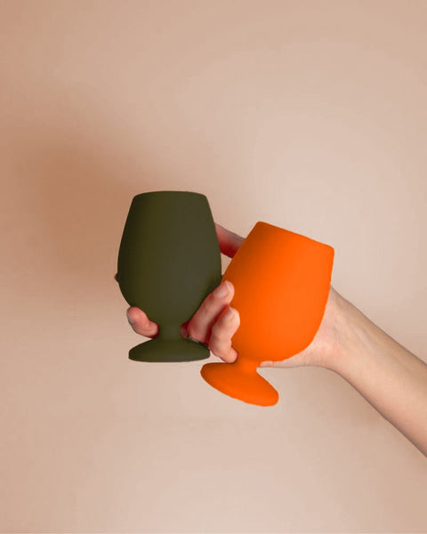 tobacco + tumeric | stemm | silicone unbreakable wine glasses - porter green | style + sustainability