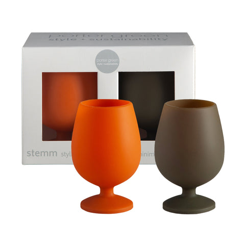 tobacco + tumeric | stemm | silicone unbreakable wine glasses - porter green | style + sustainability