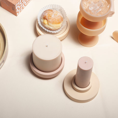 wheat + oat | escc med pillar candle | soy - blend unscented candles - porter green | style + sustainability