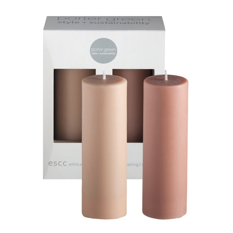 wheat + oat | escc med pillar candle | soy - blend unscented candles - porter green | style + sustainability