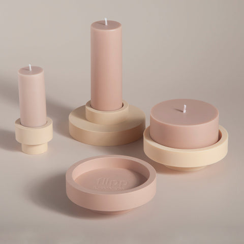wheat + oat | escc sml pillar candle | soy - blend unscented candles - porter green | style + sustainability