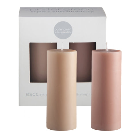 wheat + oat | escc sml pillar candle | soy - blend unscented candles - porter green | style + sustainability
