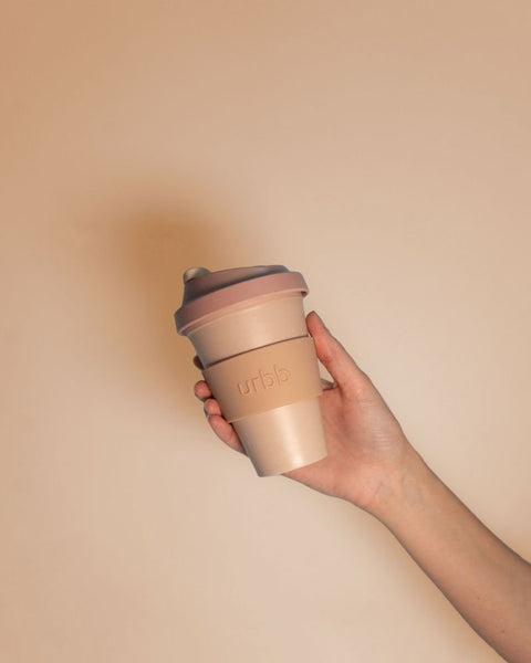 wheat + oat | urbb | biodegradable bamboo coffee cup - porter green | style + sustainability